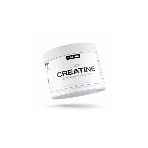 Jar of RECOIL 100% Creatine Monohydrate on a white background