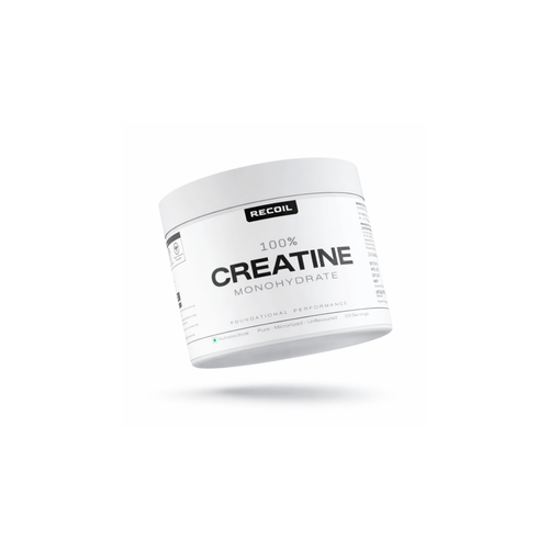 Jar of RECOIL 100% Creatine Monohydrate on a white background